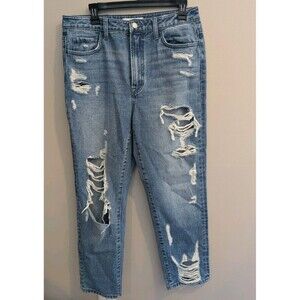 Flying Monkey Jean Womens 30 High Rise Straight Crop Stretch Distressed Med Wash